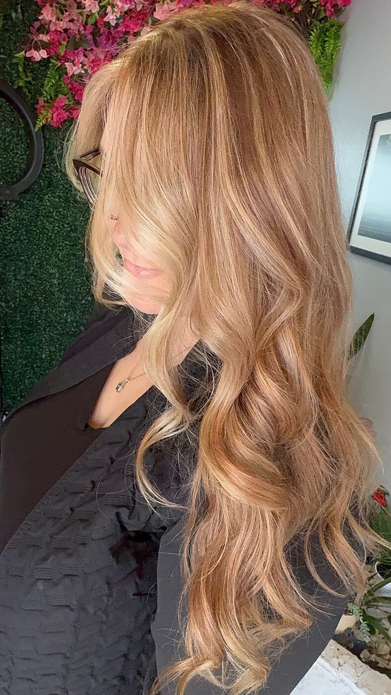 Long golden copper waves seen from the side